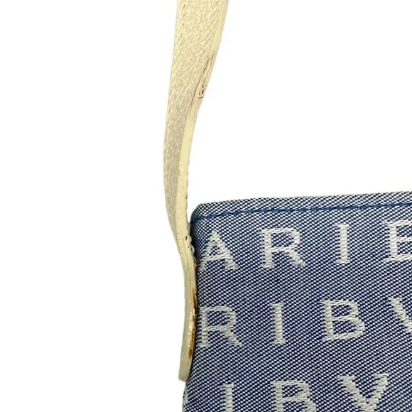 BVLGARI Logo Mania Light Blue Cream Jacquard Leather Shoulder Bag